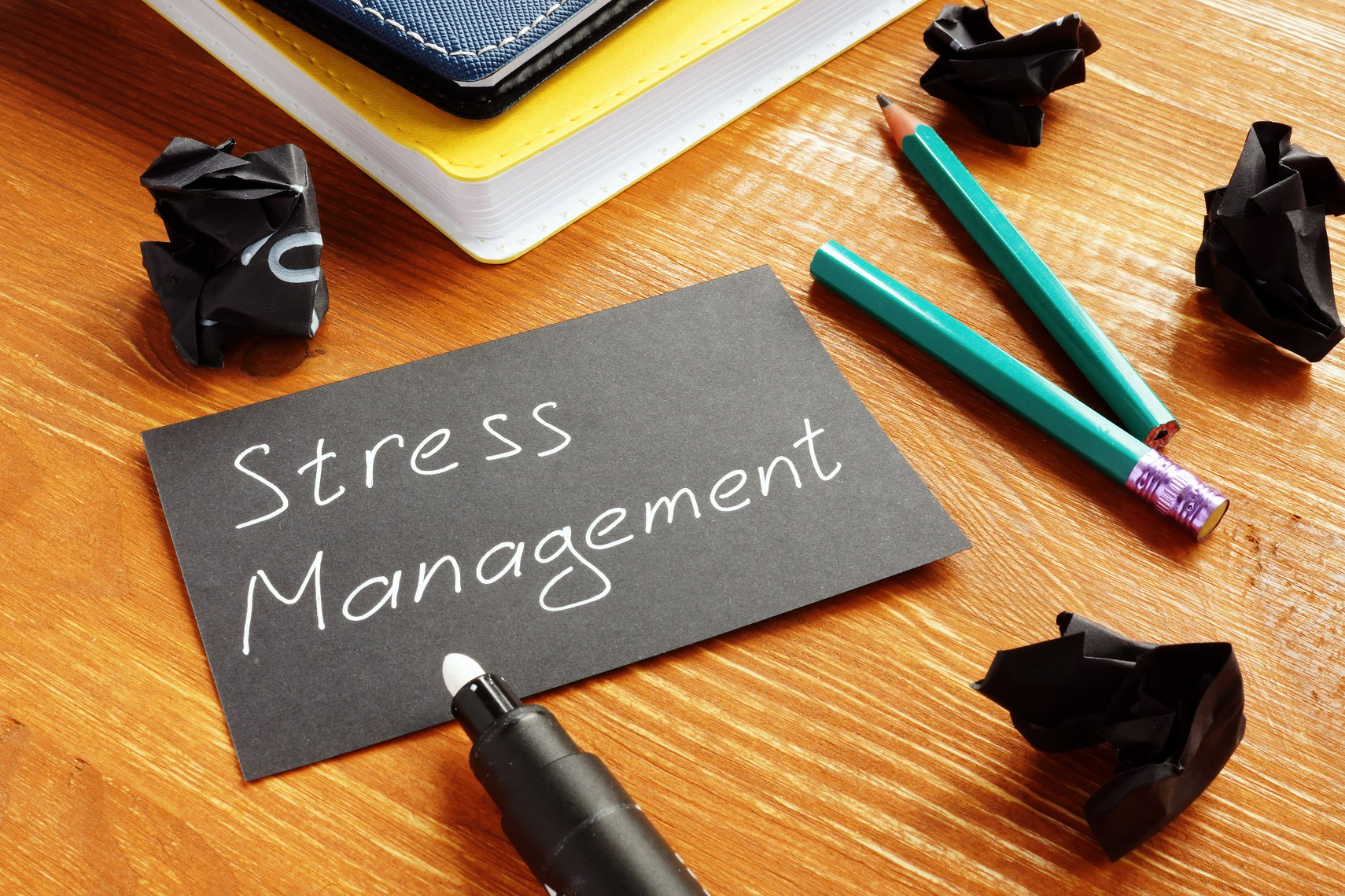 Stress management is shown on the conceptual business photo